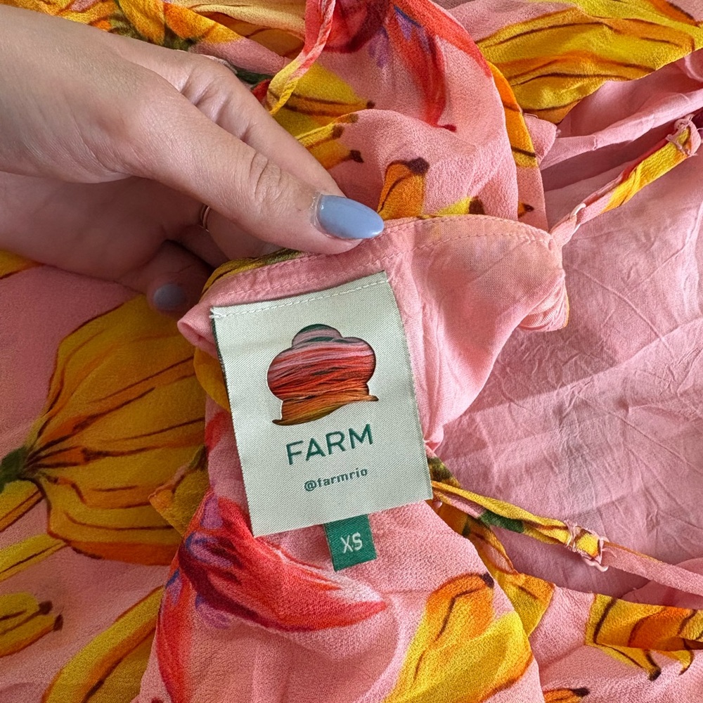 FARM Rio Pink and Yellow Banana Print Dress